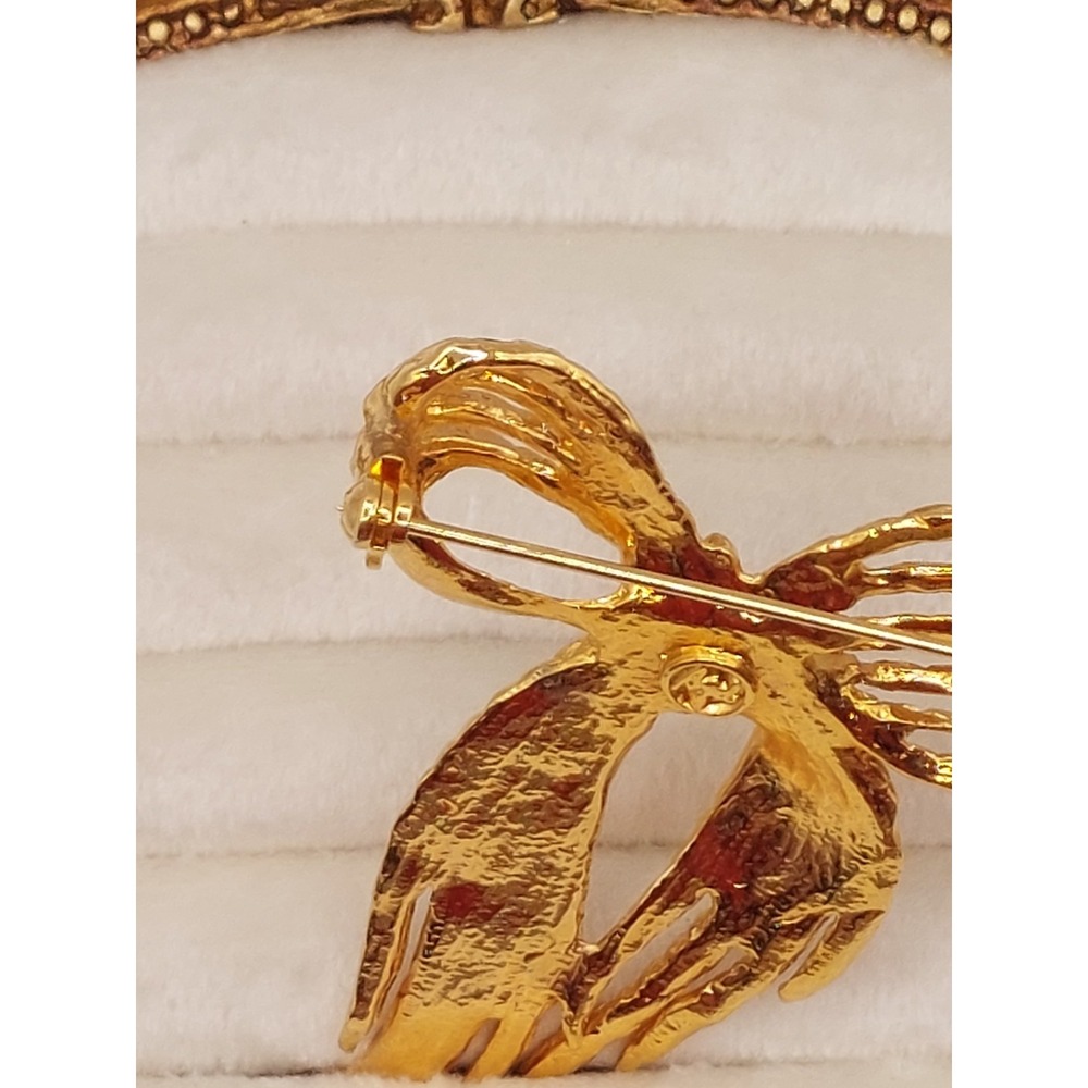 Vintage Brooch Signed Angel Gold Textured Ribbon Bow Pin Coquette Romantic 1980s - Picture 4 of 11